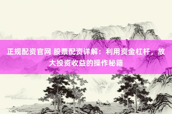 正规配资官网 股票配资详解：利用资金杠杆，放大投资收益的操作秘籍