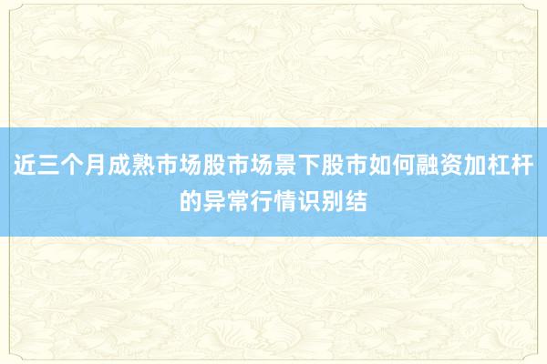 近三个月成熟市场股市场景下股市如何融资加杠杆的异常行情识别结