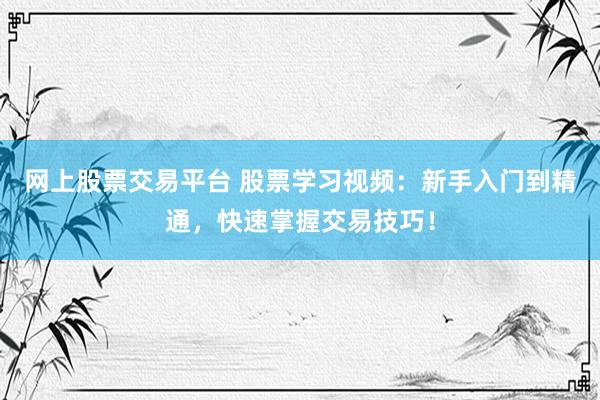 网上股票交易平台 股票学习视频：新手入门到精通，快速掌握交易技巧！
