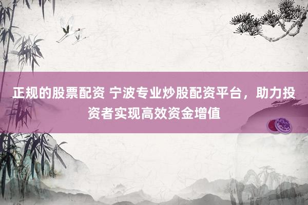 正规的股票配资 宁波专业炒股配资平台，助力投资者实现高效资金增值